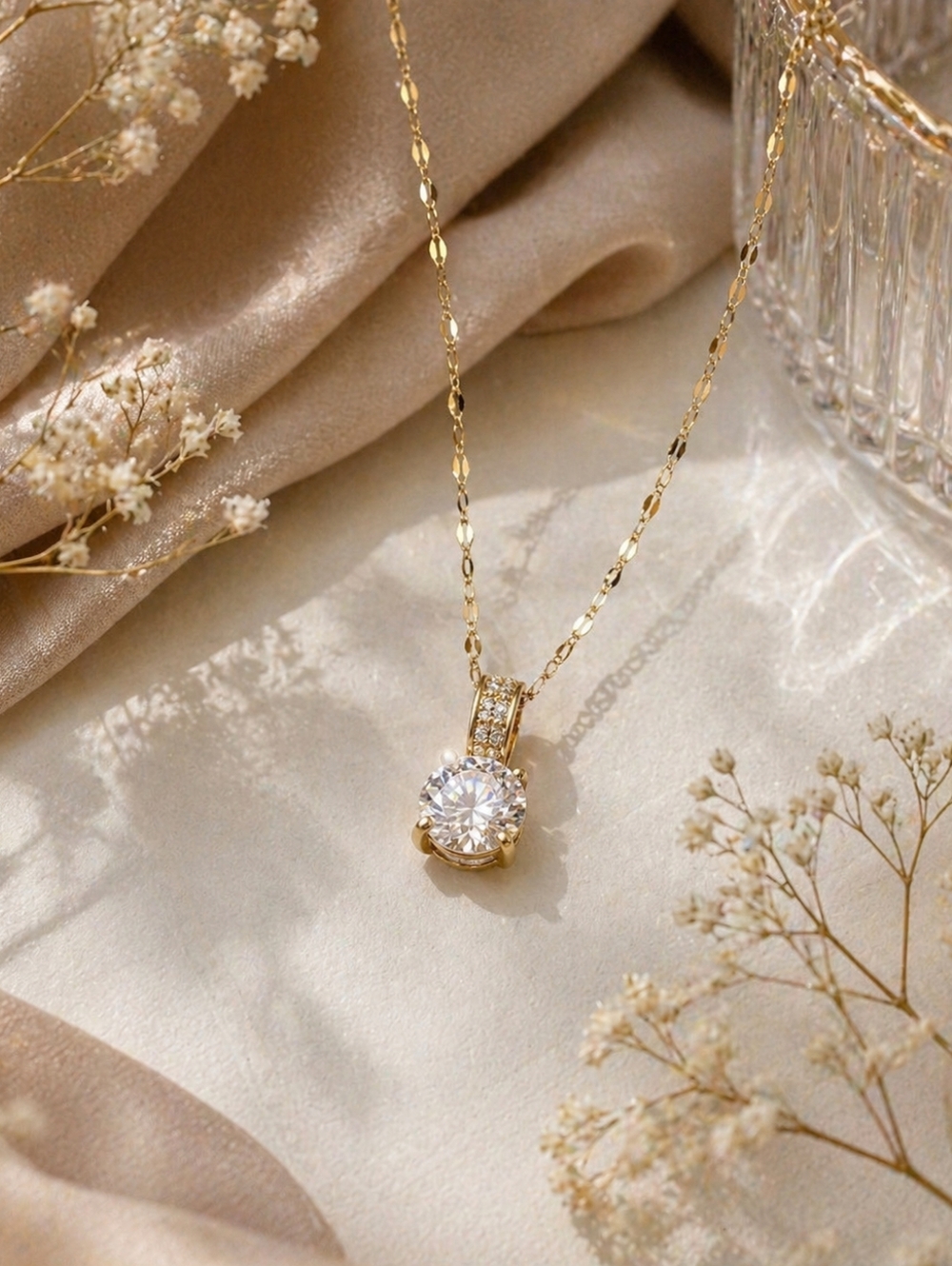 Gold Plated Necklace with 2 Carat Moissanite Solitaire Pendant
